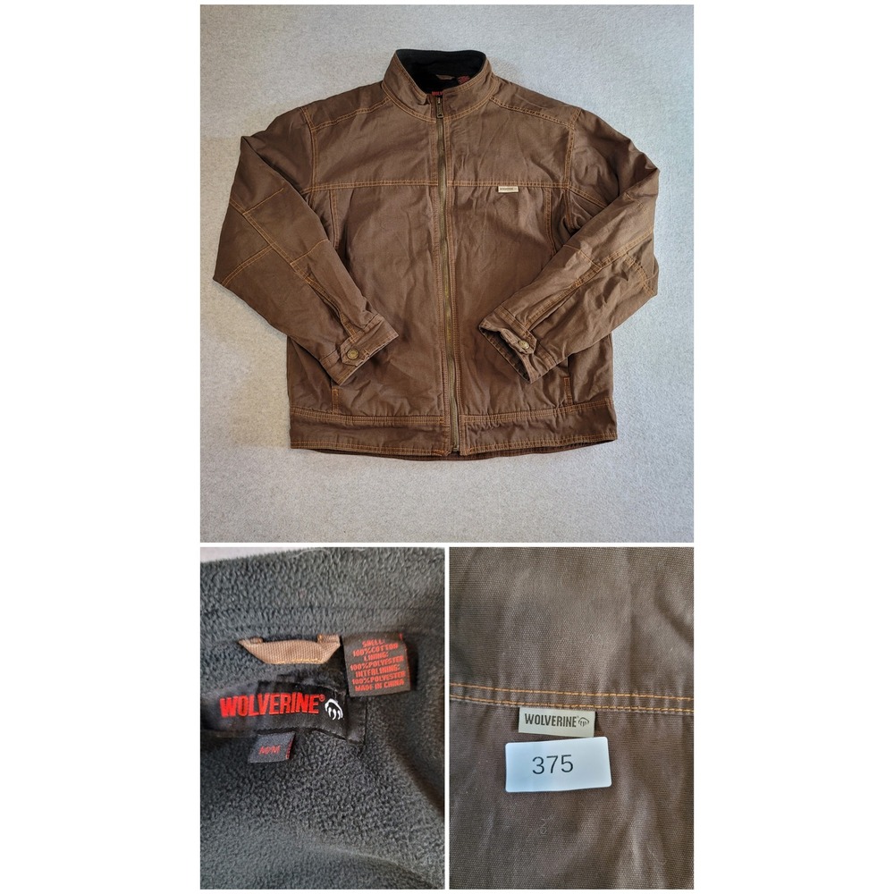 Wolverine Mens Brown Cotton Duck Canvas Fleece Lined Full Zip Work Jacket Medium